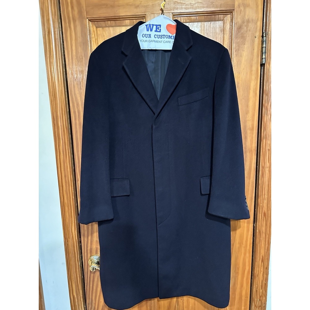 Polo Ralph Lauren Men's 40R Blue 100% Cashmere Button Overcoat Made in Italy